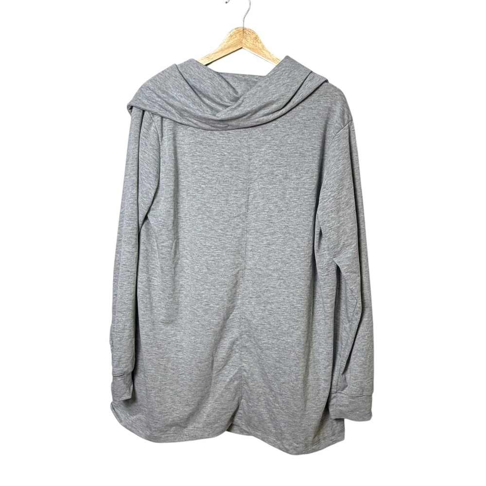 Brigitte Brianna Gray Asymmetric Drape Neck Wrap Cardigan Sweater Pockets Large - Picture 2 of 8